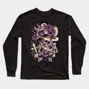 SKULL with Dove Cross Flowers Religious Tattoo Art Long Sleeve T-Shirt